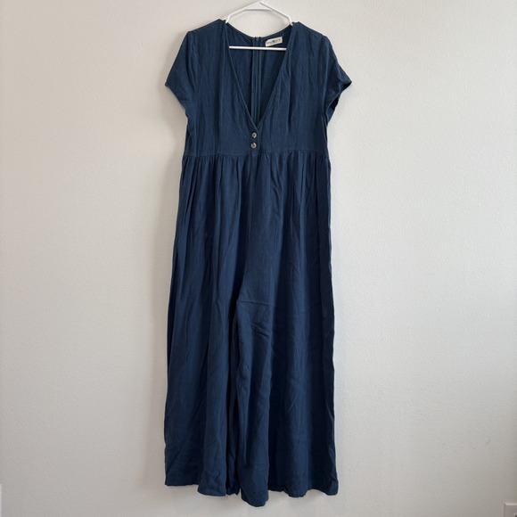 NATURAL LIFE Pants - Natural Life Jumpsuit Women M Avery Wide Leg Color Indigo Button Lagenlook Boho